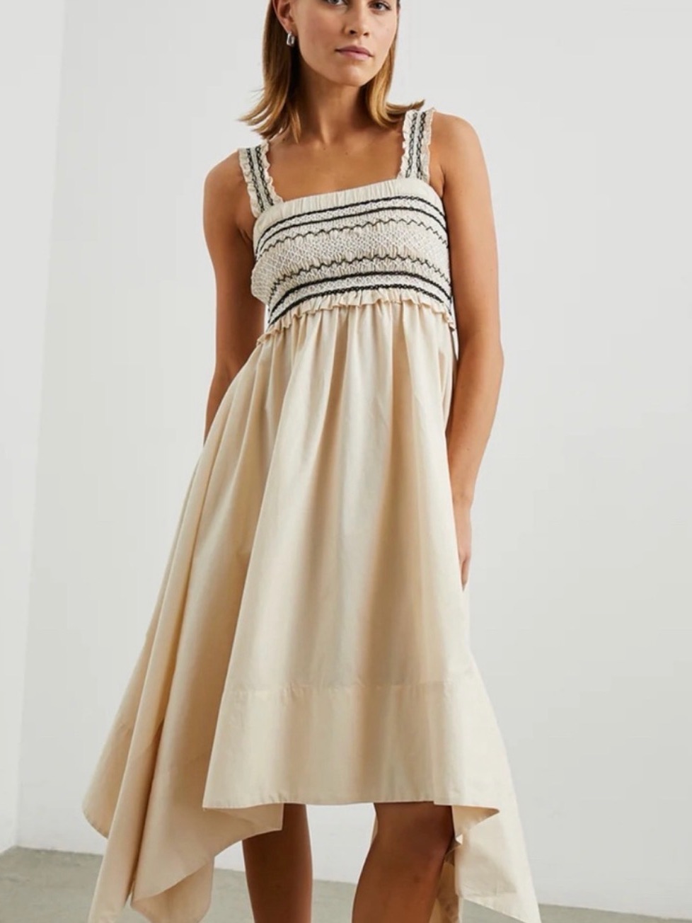 Rails Cream Smocked High-Low Midi Dress With Braided Straps